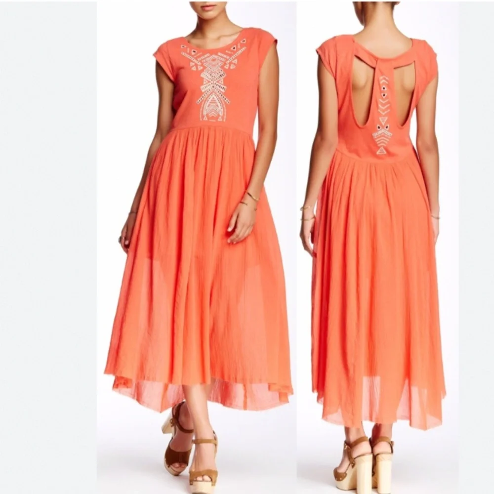 Free People Toosaloosa Cotton Slub Gauze Embroidered Meadow Dress Womens Small